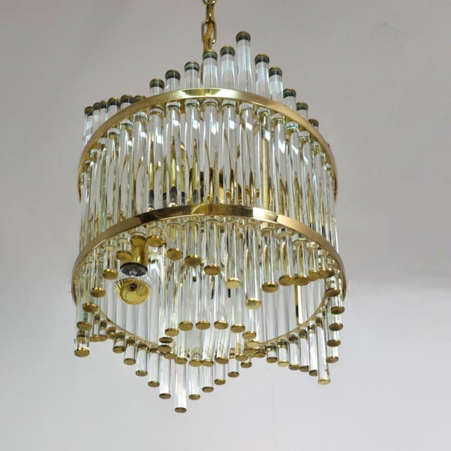 Metal Mid-Century Hollywood Regency Brass and Glass Tube Ceiling Light by Christoph Palme for Palwa, 1970s For Sale - Image 7 of 10