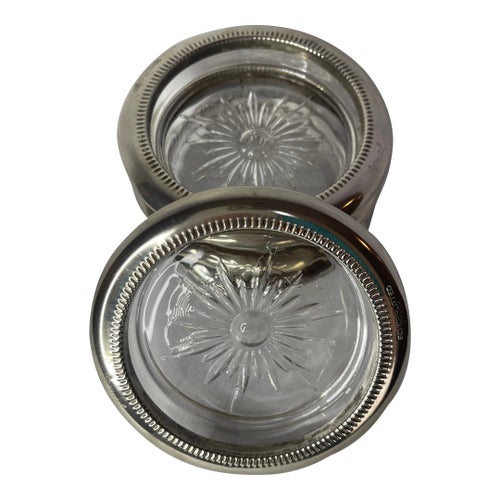 Mid 20th Century Leonard Italy Silverplate & Glass Coasters- Set of 4