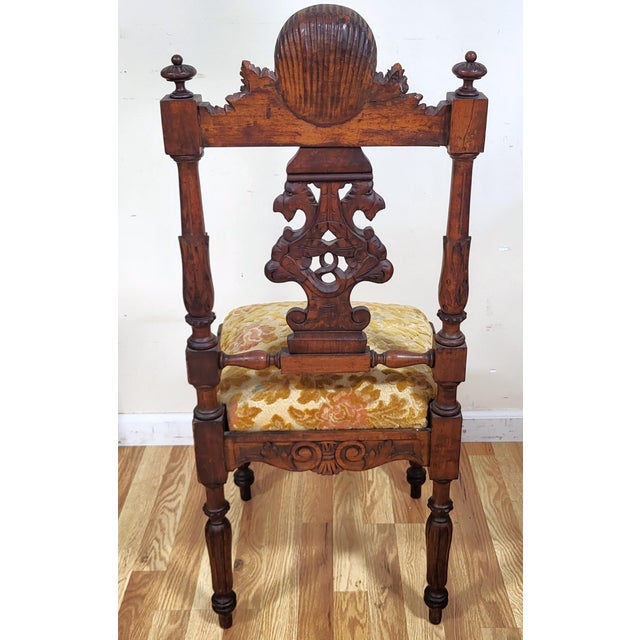 Brown Pair Antique Italian Renaissance Carved Walnut Angels & Griffon Side Chairs For Sale - Image 8 of 18