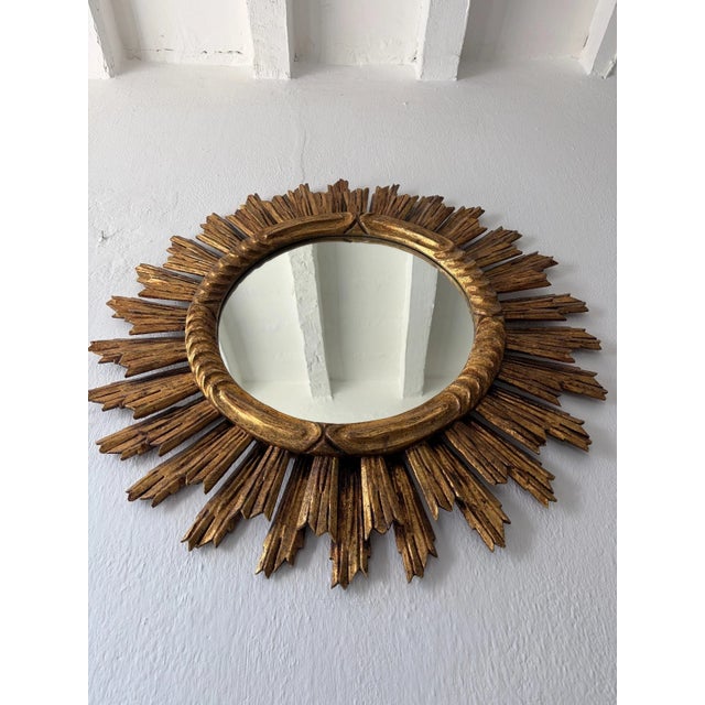 Rare 1940s French Big 28" Gold Gilt Sunburst Starburst Double Rays Mirror For Sale - Image 11 of 11