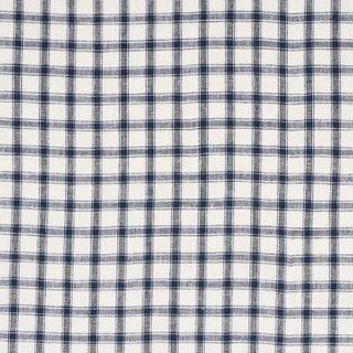 Sample - Schumacher Crawford Linen Check Fabric in Indigo For Sale