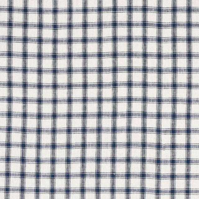 Sample - Schumacher Crawford Linen Check Fabric in Indigo For Sale