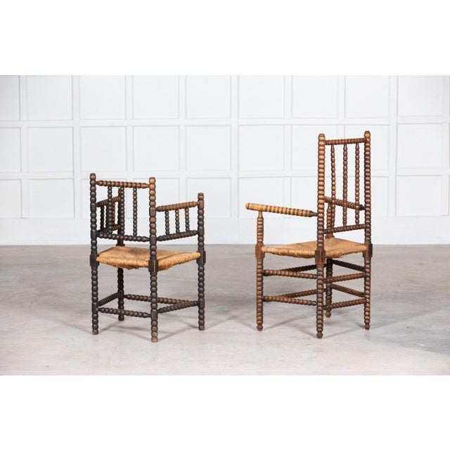 Set of 19th Century Arts & Crafts Oak Bobbin Armchairs, 1890s For Sale - Image 10 of 17