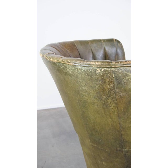 Large Antique Barrel Back Wing Chair in Leather For Sale - Image 13 of 16