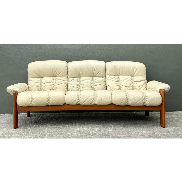 Ekornes ASA Vintage Ekornes Channel Tufted Leather Sofa For Sale - Image 4 of 12