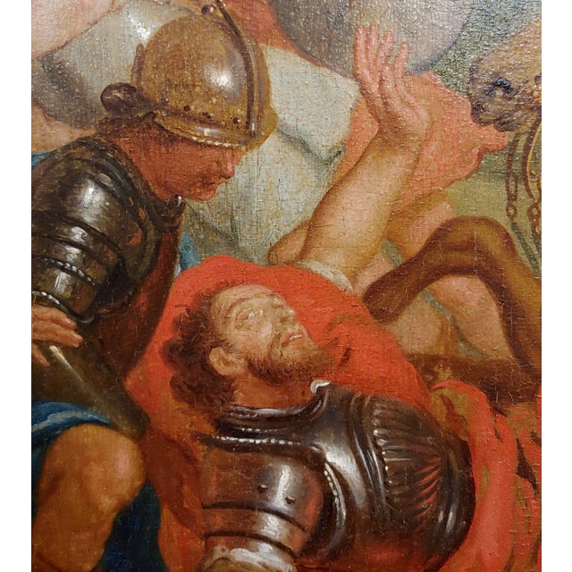 Paint 16th/17th Century Old Master Oil Painting, Wounded Warrior For Sale - Image 7 of 11
