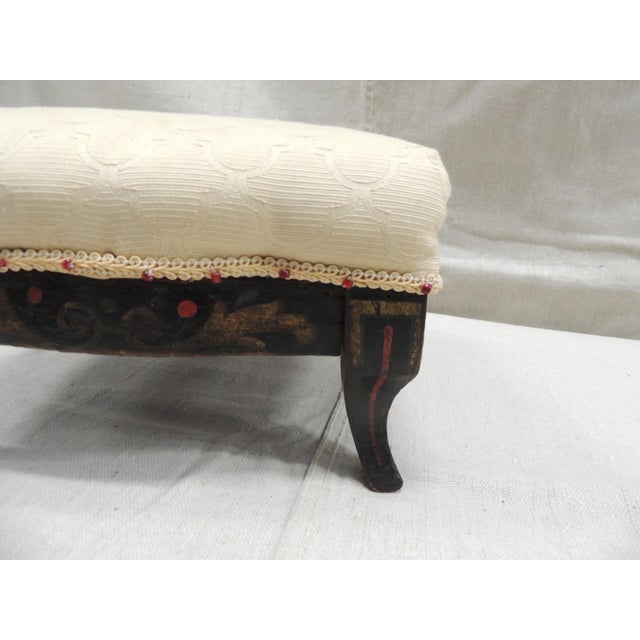 Wood Antique Black & Red Folk Art Petite Footstool For Sale - Image 7 of 9