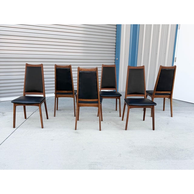 Brown Saltman Mid Century Walnut and Vinyl Dining Chairs Attributed to Brown Saltman For Sale - Image 4 of 7