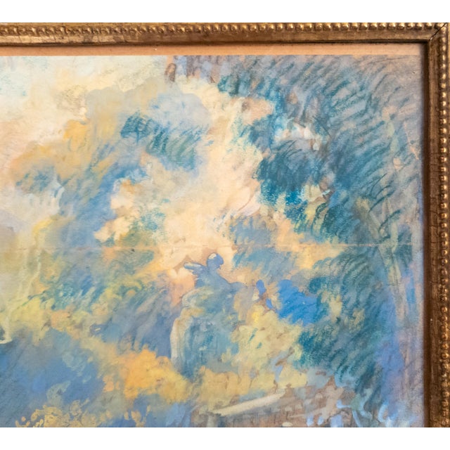 Green 19th Century French Impressionist Oil Pastel Study of a Garden in Giltwood Frame For Sale - Image 8 of 15