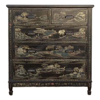 Mid-Century Chinoiserie Painted Tall Dresser For Sale