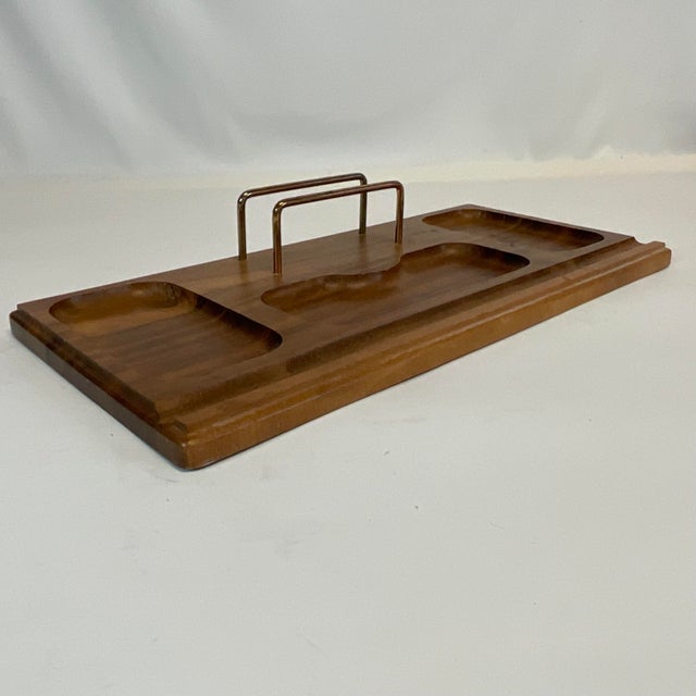 1970s 1970s Mid-Century Boho Chic Americana Walnut and Brass Dresser or Desk Caddy Catchall. For Sale - Image 5 of 11