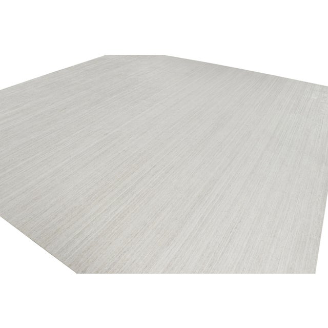 Contemporary Rug & Kilim’s Oversized Textural Square Rug in Solid White and Gray Striae For Sale - Image 3 of 7