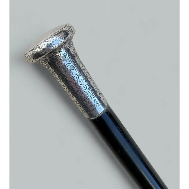English Antique Vintage Wooden English Walking Stick Dress Cane Sterling Silver 1923 For Sale - Image 3 of 7