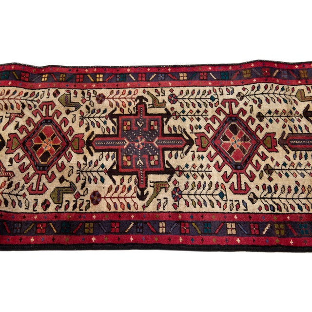 1960s 1960s Vintage Persian Heriz Red Handmade Medallion Wool Runner For Sale - Image 5 of 7