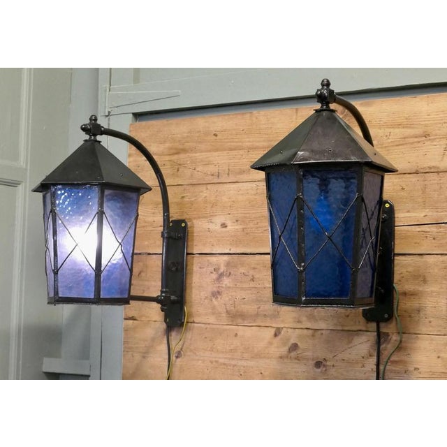 Large Entrance Door Wall Lanterns, 1920s, Set of 2 For Sale - Image 6 of 8