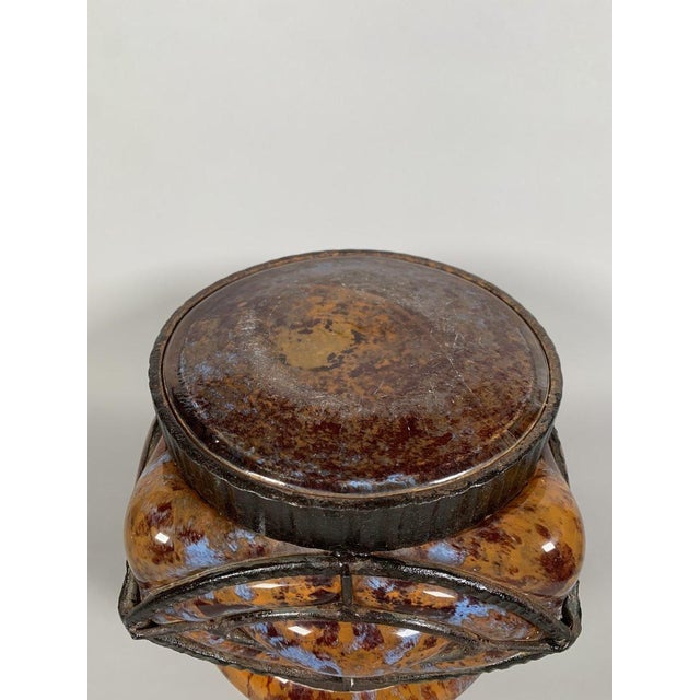 Amber Art Deco Glass and Wrought Iron Vase, Le Lorrain, Nancy, 20th Century For Sale - Image 8 of 9