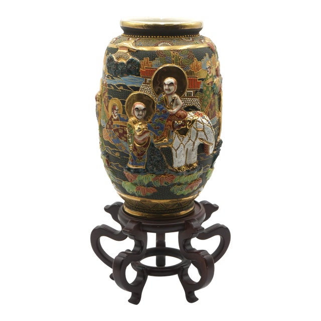 Satsuma Japanese Vintage Ceramic Vase For Sale