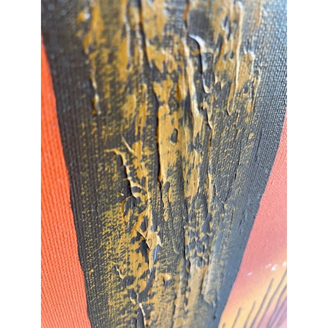 Wood Vintage 1970s Letterman Style Hand-Painted Sunset Triptych – Original Studio Artwork, Signed For Sale - Image 7 of 10