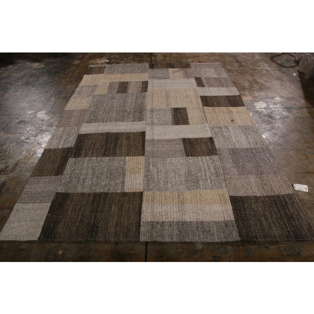 1950s 1950s Vintage Mid-Century Kilim Wool Beige Brown and Gray Patchwork Pattern For Sale - Image 5 of 9