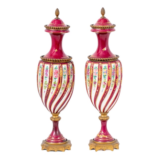 Sevres Rose Du Barry Vases, Pair For Sale