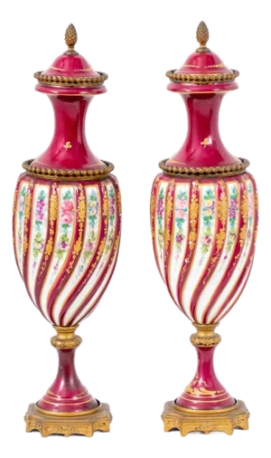 Sevres Rose Du Barry Vases, Pair