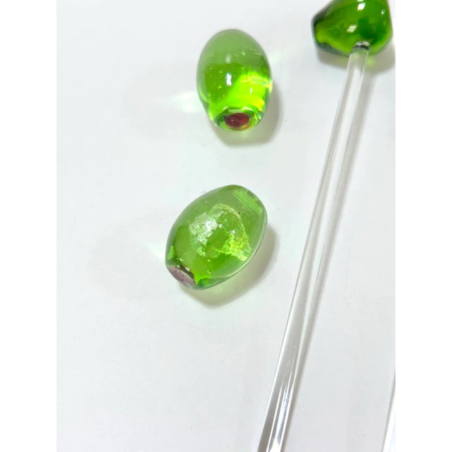 Murano 1980s Murano Style Art Glass Olive Cocktail Swizzle Sticks – Set of 7 For Sale - Image 4 of 9