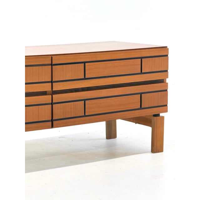 Black Italian Low Wooden Sideboard with Graphic Black Lines, 1970s For Sale - Image 8 of 10