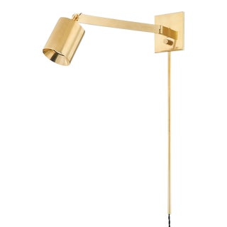 Hudson Valley Lighting Mark D. Sikes Highgrove 1-Light Portable Plug In Sconce, Aged Brass For Sale