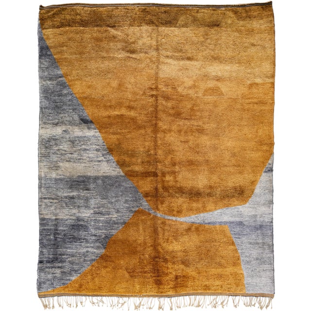 Modern Moroccan Abstract Motif Handmade Gray and Goldenrod Wool Rug For Sale - Image 12 of 12