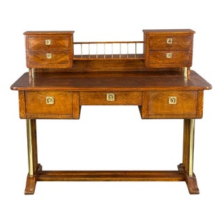 Antique Biedermeier Writing Desk with Combination Brass, 1840s For Sale