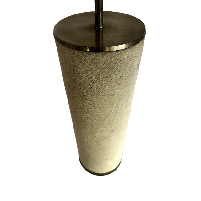 Metal A Pair of Mid-Century Hair-on-Hide Wrapped Table Lamps With Brass Trim For Sale - Image 7 of 18