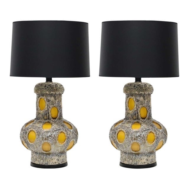 1970s Monumental Brutalist Style Ceramic Lamps by Pieri Tullio - a Pair For Sale