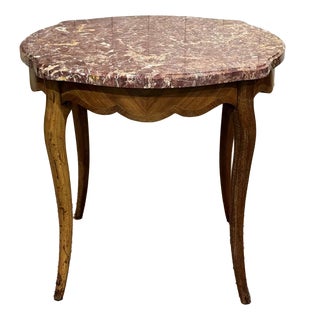 20th Century Louis XV Pedestal Table in Rosewood and Oak with Marble Top For Sale