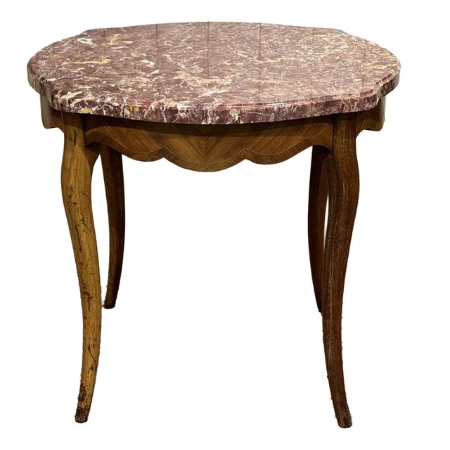 20th Century Louis XV Pedestal Table in Rosewood and Oak with Marble Top For Sale