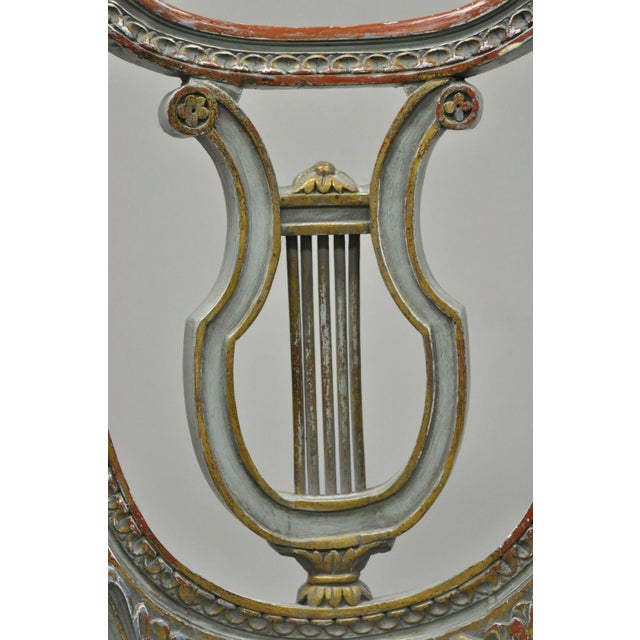 French Louis XVI Style Blue and Red Harp Lyre Back Swivel ...