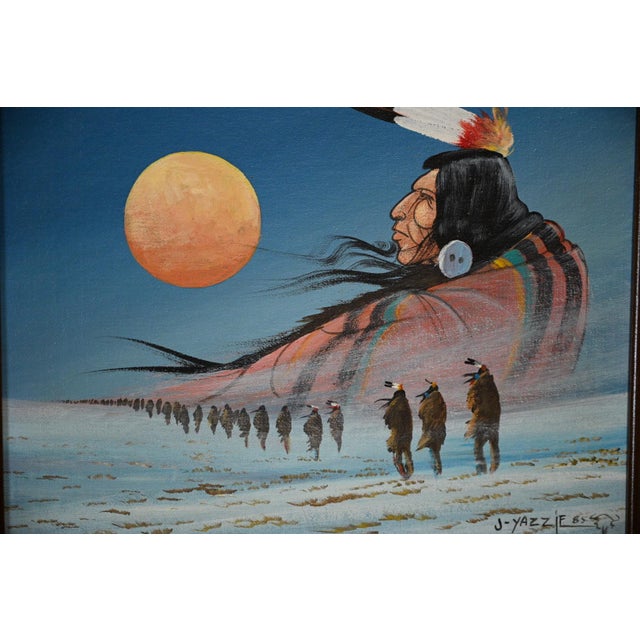 “Original signed painting by Navajo artist Johnny Yazzie, executed on a Fredrix 9" x 12" canvas panel and presented in a...