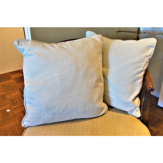 Transitional Pair of Transitional or Coastal Faded Blue Linen Mitchell Gold Pillows For Sale - Image 3 of 3