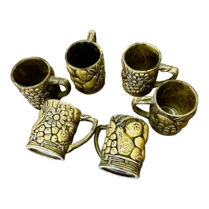 Vintage Hand Painted Majolica Featuring Images of Fruit & Daisies Mugs, Made in Japan- Set of 6