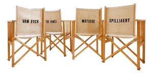 Vintage Folding Chairs in Oak and Cotton Canvas, Set of 4