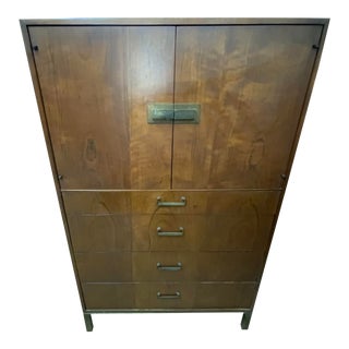 1960s Founders Mid-Century Modern Solid Walnut and Brass Wardrobe For Sale