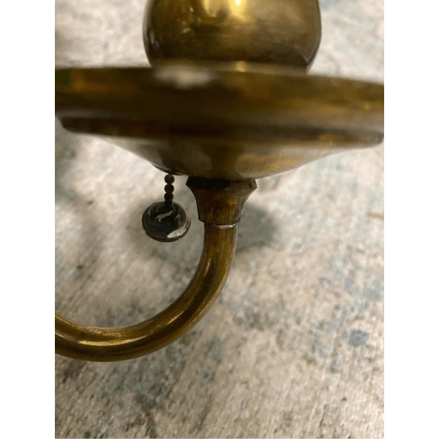 Mid 20th Century Antique Solid Brass Dutch Colonial Style Wall Sconce With Pull Two Light For Sale - Image 5 of 6