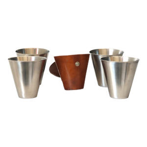 Midcentury Danish Traveling Stainless Lowball Cocktail Cup Set W/ Case