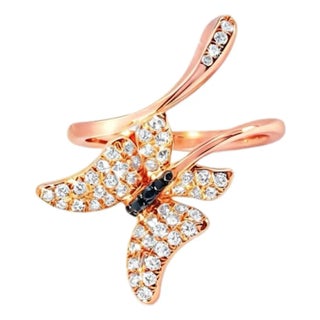 Late 20th Century 14K Rose Gold Diamond Butterfly Wraparound Ring Estate by EFFY, Size 7 For Sale