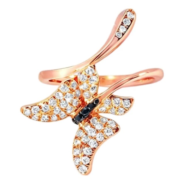 Late 20th Century 14K Rose Gold Diamond Butterfly Wraparound Ring Estate by EFFY, Size 7 For Sale