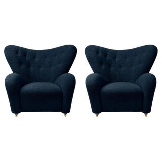Set of Blue Sahco Zero the Tired Man Lounge Chairs by Lassen For Sale