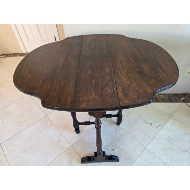 Wood Antique Jacobean Revival Gateleg Drop-Leaf Table With Bobbin Turned Legs For Sale - Image 7 of 12