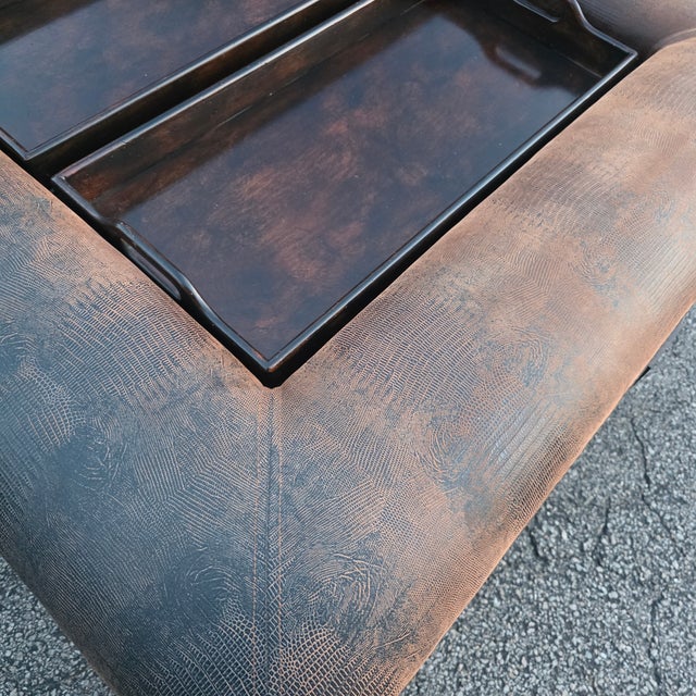 Wood Early 21st Century Lorts[attributed] Spanish Revival Distressed Leather Tray-Top Cocktail Coffee Table For Sale - Image 7 of 11