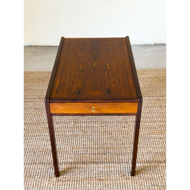 Wood Rosewood Side Table with Drawer by Helge Vestergaard Jensen, Denmark, 1960 For Sale - Image 7 of 13