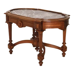 Antique Renaissance Revival Walnut Rouge Marble Parlor Table & Picture Frame Top