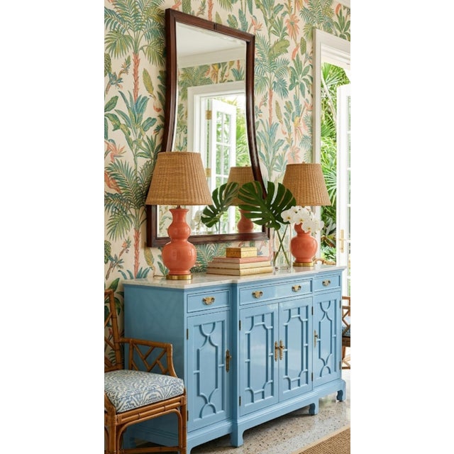 Brown Vintage Large Pagoda Wood Framed Wall Mirror in the Manner of Barbara Barry For Sale - Image 8 of 8